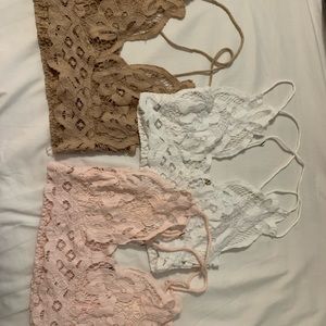 free people Light pink, white and nude lace adella bralettes